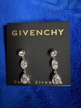Givenchy Silver Crystal Drop Earrings